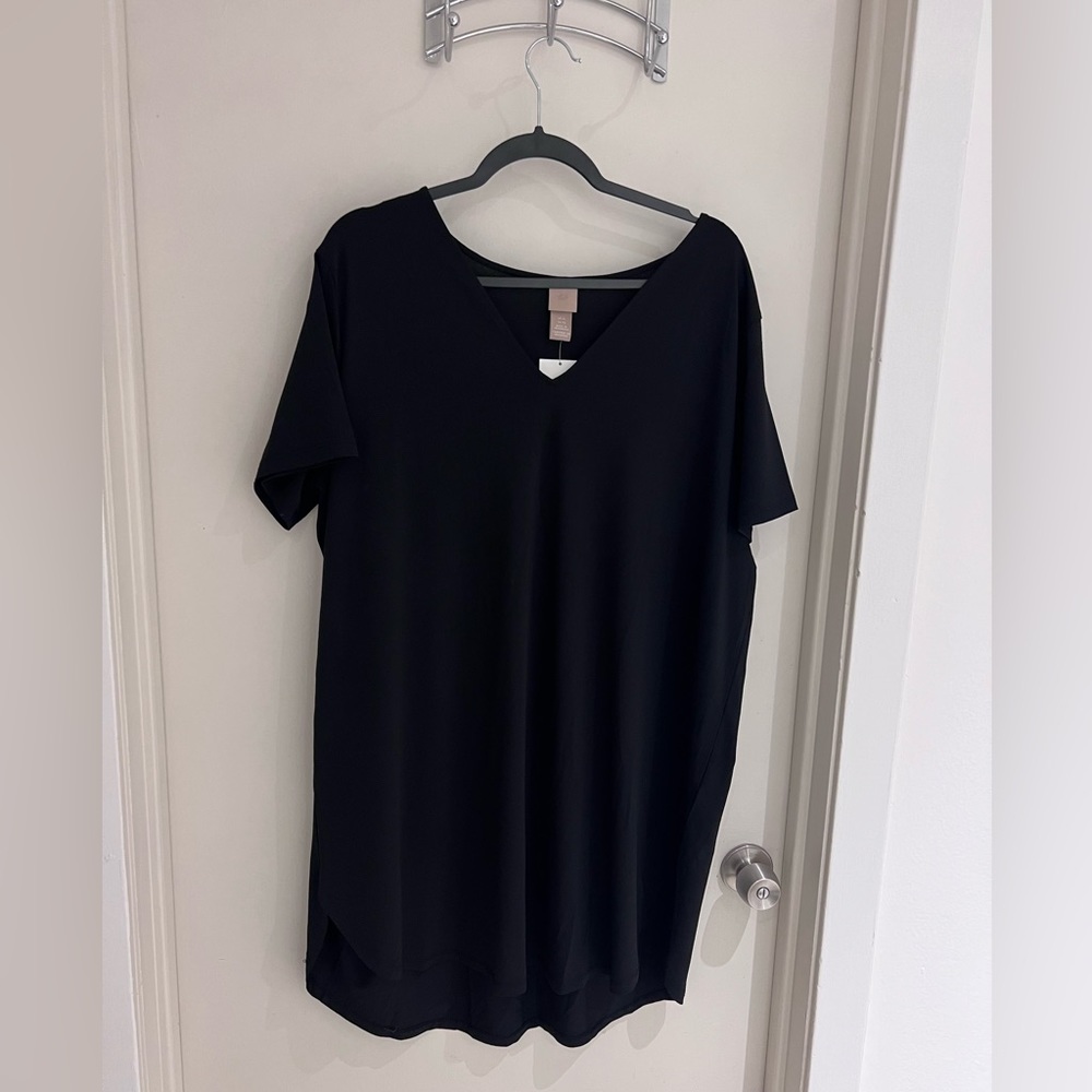 H&M Black V-Neck Tunic Mini Dress - Size XL